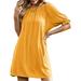 Womens Ruffle Short Sleeve Mid-Length Dress Off Shoulder Solid Color Dress