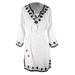 Peach Couture Women's Totem Embroidered Tunic 3 Quarter Sleeves V Neck Dress Embroidered