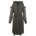 Michael Kors Tweed Haberdashery Print Georgette Cold Shoulder Midi Dress