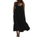 Plus Size Women's Flowy Pleated Ruffled Spaghetti Strap Dress Summer Sleeveless Beach Short Dresses Loose Oversized Ladies Casual Baggy Top Long Maxi Dress Sundress