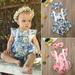 2PCS Newborn Kid Baby Girls Clothes Flower Print Outfit Ruffle Flying Sleeve Lace Romper Bowknot Headband Clothes Cute Set 0-24M