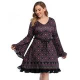 HDE Plus Size Bell Sleeve Dress Boho Vintage Hippie A line 70s Pastel Goth Witch (Dark Paisley, X-Large)