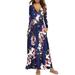 Womens Sexy Cross Wrap V Neck Long Sleeve High Waist Floral Leopard Printed Ladies Casaul Party Plain Long Maxi Dresses Boho Sundress with Pockets