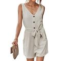 Seyurigaoka Women Solid Color Playsuit, Sleeveless Off-the-shoulder One-piece