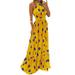 Colisha Women Dress Pleated Halter Maxi Gown Ladies Boho Floral Print Sleeveless Casual Backless Maxi Dresses with Belt