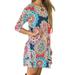 Women's Casual Ethnic Style Tunic Dress Summer T-Shirt Dress Ladies Loose Round Neck 3/15 Sleeve Vintage Sundress with Pockets