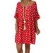 Mojoyce Women Star Print Dress Round Neck Short Sleeve Loose Dailywear (Red M)