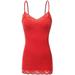 Women's Junior & Plus Adjustable Spaghetti Strap Lace Trim Tunic Tank Top - (Red, 2X)