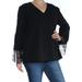 NINE WEST Womens Black Long Sleeve V Neck Top Size L