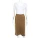 Huishan Zhang Womens Below Knee Skirt Brown Pearl Slit Wool Size 2