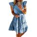 Boho Beach Holiday Mini Short Dress For Women Summer Polka Dot Short Sleeve Flowy Swing Shift Sundress Ladies V-Neck Ruffle Frill Swing Smock Dress