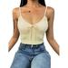 Ma&Baby Women Summer Sleeveless Crop Tops Off Shoulder V-neck Lace Up Camisole