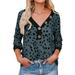 Women's V-neck Buttons Decoration Spotted Leopard Print Sweatshirt Tops