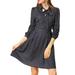 Unique Bargains Women's Retro Dots Print Button Long Sleeve Tie Neck Flare A-line Dress