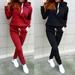 Women Solid Sports Autumn Hoodies Sweater Set Two-piece Long Sleeve Women's Casual Embroidery Tops Sweatshirt & Sweatpants Velour Full Zip Hoodie Tracksuits Sportswear with Pocket
