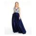 BLONDIE Womens Navy Embellished Textured Floral Sleeveless V Neck Full-Length Fit + Flare Formal Dress Size 7