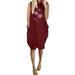 Women Sleeveless Loose Dress Summer Casual Dandelion Floral Print Dress with Pockets Shift Midi Dress Plus Size