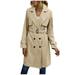 LA HIEBLA Women Jacket Long Sleeve Lapel Double Breasted Belted Trench Coat