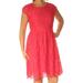 JESSICA SIMPSON Womens Coral Lace Short Sleeve Jewel Neck Knee Length Fit + Flare Dress Size 12