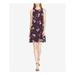 RALPH LAUREN Womens Purple Floral Print Sleeveless Jewel Neck Mini Trapeze Dress Size 4