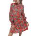 Sexy Dance Boho Floral Printed Puff Sleeve Short Dress for Women Casual Mini Dresses Long Sleeve Ruffle Hem Shirts Dress