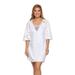 Dotti White Lace Up Burnout Caftan Dress Cover Up Small / White