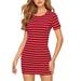 Avamo Womenâ€™s Casual Summer T Shirt Dress Short Sleeve Striped Tunic Dress Jersey Long Top Red XXL(US 16-18) Red XXL(US 16-18)