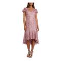 R&M RICHARDS Womens Pink Lace Short Sleeve V Neck Midi Hi-Lo Evening Dress Size 8