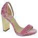 Delicious Women Thick Block Chunky High Heels Ankle Strap Open Peep Toe SHINY-S Velvet Pink Mauve / Gold Heel 7.5