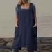 Follure Women Cotton Linen Pinafore Square Cross Apron Garden Work Pinafore Dress