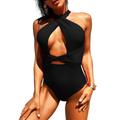 Women's Sexy One Piece Swimsuits Front and Back Cross High Waisted Tummy Control Bathing Suits ( Black, M )