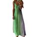 Mojoyce Women Tie Dye Spaghetti Straps Dress V-neck Loose Long Sundress (Green 4XL)