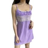 Garhelper Clubwear Suspender Dress Women Skirt Lace Patchwork Purple Mini Outfits Deep V 95% Polyester 5% Spandex Women's Dresses