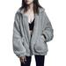 Women's Fashion Long Sleeve Lapel Zip Up Faux Shearling Shaggy Oversized Coat Jacket with Pockets Warm Winter