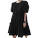 ZANZEA Womens Dresses Crew Neck Short Sleeve Mini Tiered Casual Short Dress