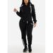 Black Womens Junior Sizes Matching Tracksuit Loungewear Fleece Cozy Zip Up Hoodie Jacket And Jogger Sweatpants 2 PCE SPORT SET 2 PCE SET 10760N