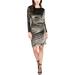 RACHEL ROY Womens Brown Pleated Metallic Long Sleeve Jewel Neck Above The Knee Sheath Cocktail Dress Size: XXL