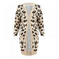 Magazine Women Autumn Winter Casual Sexy Leopard Print Slim Pocket Jacket Long Sleeve Loose Cardigan Warm Long Coat