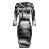 Womens Casual Striped Dress Slim Pullover Hoodie Dress Three-Quarter Sleeve Tunic Drawstring Hoodie Sweater Knee-Length Dress Oversized T-Shirts Bodycon Athleisure Women Dresses Loungewear