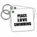 3dRose Peace Love and Swimming. Things that make me happy - Swimmer gift - Key Chains, 2.25 by 2.25-inch, set of 2