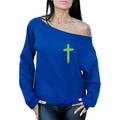 Awkward Styles Green Cross Ladies Off The Shoulder Sweatshirts Cross Sweater Jesus Clothing for Women Cross Oversized Sweatshirt Christian Cross Clothes Cross Off The Shoulder Sweatshirt for Women