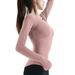 HIMONE Sports Fitness Yoga Long Sleeve Tops For Lady Round Neck Slim Fit Casual Blouse Shirt Womens Gym Workout Running Fitness T-Shirts Tops Quick Dry Shaper Activewear Tops