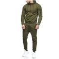 Mens Solid 2 Piece Long Sleeve Zipper Tracksuit Winter Workout Running Pockets Hoodie Athletic Elastic Drawstring Sweatpants