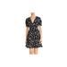 FRENCH CONNECTION Womens Navy Floral Short Sleeve V Neck Short Wrap Dress Dress Size 4