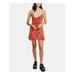 FREE PEOPLE Womens Orange Ruched Floral Spaghetti Strap V Neck Mini Dress Size L