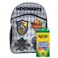 Harry Potter 16" Backpack House Crests Emblems Gray w/ 8PK Crayola Color Marker