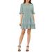 Allegra K Junior's Ruffle Hem Boat Neck Puff Sleeve Fit and Flare Floral Mini Dress