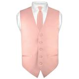 Mens SLIM FIT Dress Vest Skinny NeckTie Dusty Pink 2.5" Neck Tie Hanky Set