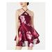 SPEECHLESS Womens Burgundy Floral Sleeveless Halter Mini Fit + Flare Party Dress Size 11