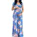 Colisha Women's Casual Maternity Dress Short Sleeve Maxi Pregnancy Dress for Baby Shower Floral Printed Dress with Waist Belt